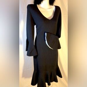 Venus Elegant Black V-Neck Stretch Dress Small